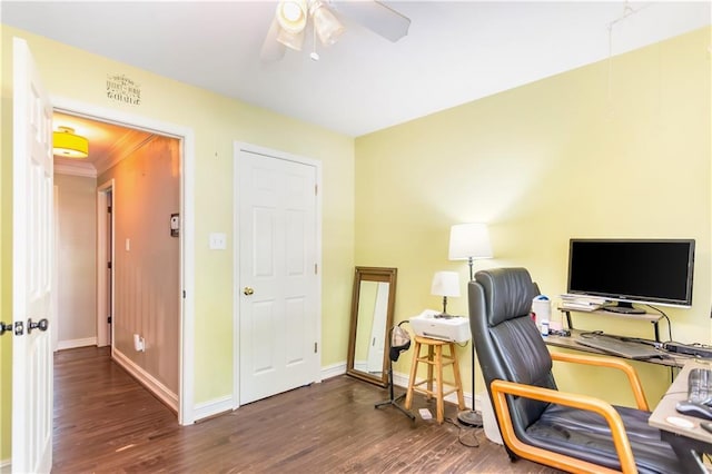 404 Summerchase Way, Woodstock, GA 30189 - home office with wood finished floors, ceiling fan, and baseboards