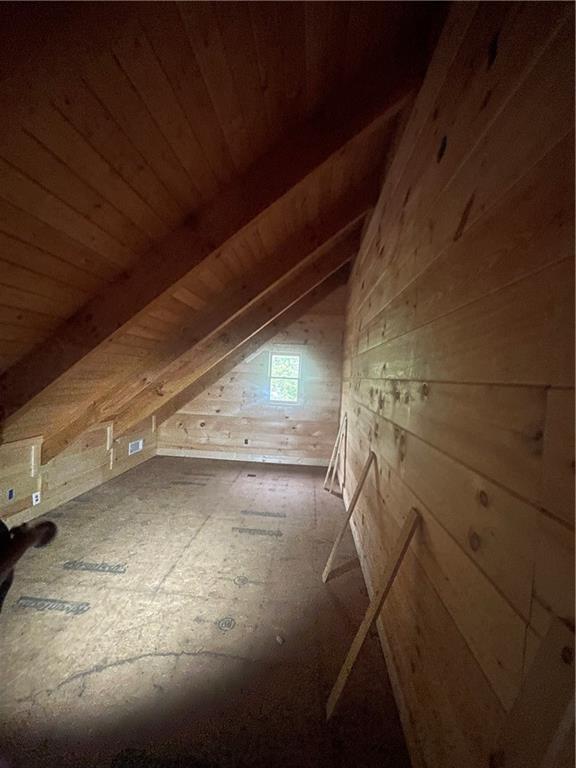 8072 Doublehead Gap Rd, Blue Ridge, GA 30513 - additional living space with wooden ceiling, vaulted ceiling, and wood walls