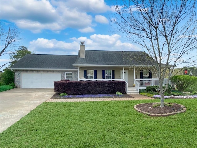 276 Arbor Gate Dr, Cornelia, GA 30531 - view of front of property with covered porch, a chimney, an attached garage, concrete driveway, and a front lawn
