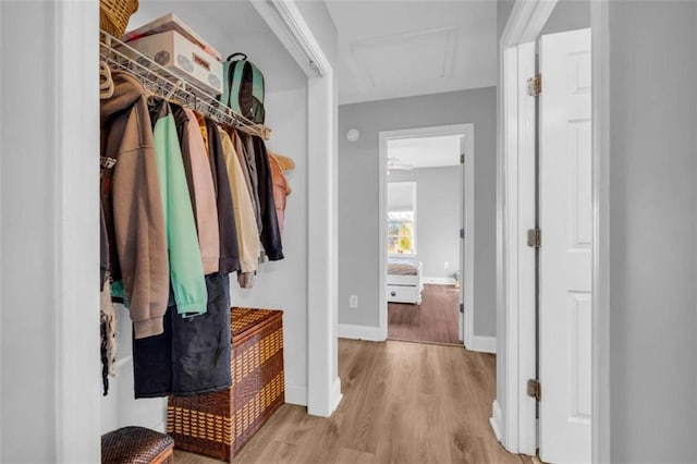276 Arbor Gate Dr, Cornelia, GA 30531 - spacious closet featuring wood finished floors and attic access
