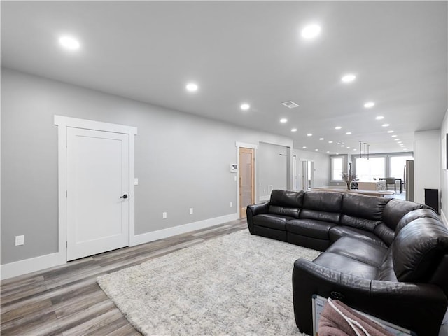 living room with light wood-type flooring