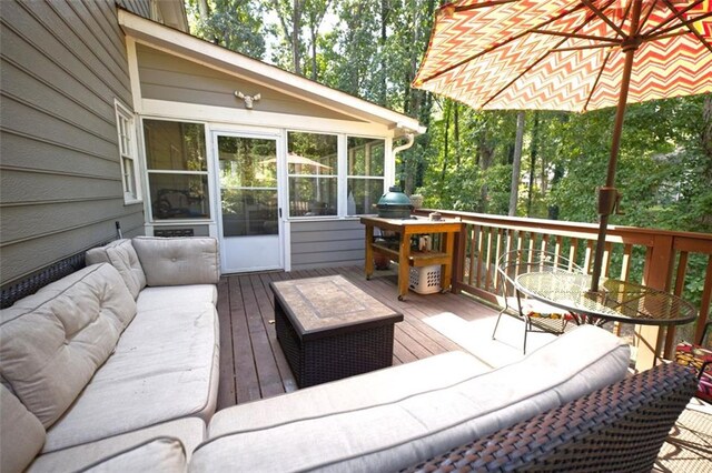 deck featuring an outdoor living space