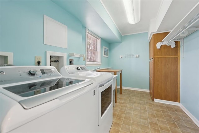 laundry room featuring laundry area, washer and clothes dryer, and baseboards