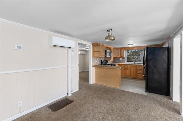 interior space featuring visible vents, carpet, and wainscoting