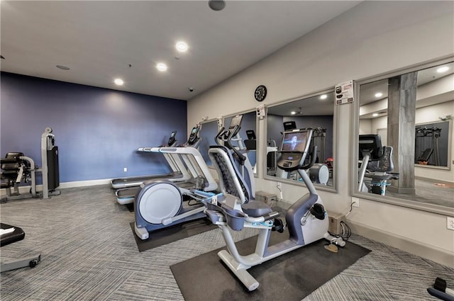 exercise room with carpet