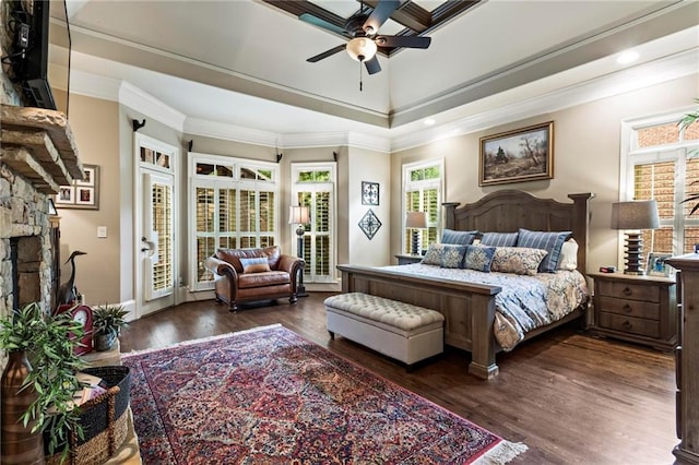 31 Brownson Ct, Acworth, GA 30101 - bedroom with dark wood-style flooring, access to exterior, ornamental molding, and multiple windows