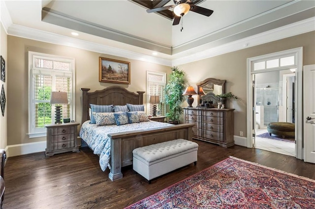 31 Brownson Ct, Acworth, GA 30101 - bedroom with a raised ceiling, baseboards, dark wood-style floors, ornamental molding, and recessed lighting