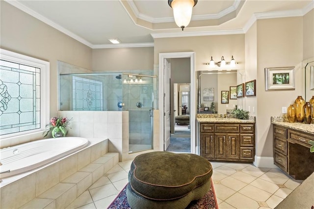 31 Brownson Ct, Acworth, GA 30101 - full bath featuring vanity, a shower stall, tile patterned flooring, and a garden tub