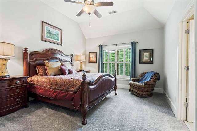31 Brownson Ct, Acworth, GA 30101 - bedroom with carpet floors, a ceiling fan, baseboards, vaulted ceiling, and visible vents