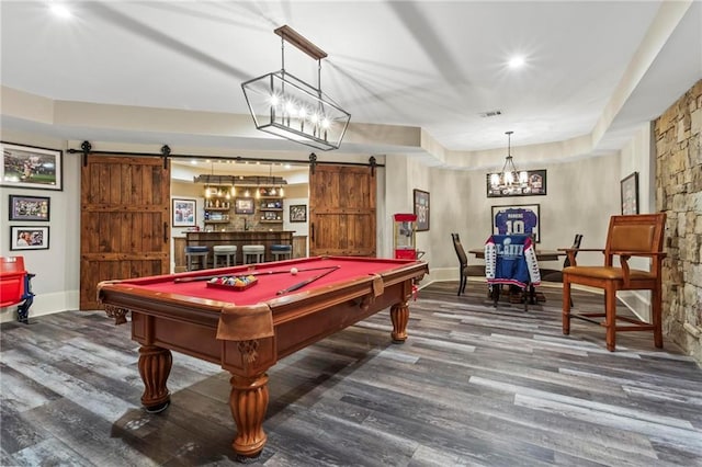 31 Brownson Ct, Acworth, GA 30101 - rec room featuring baseboards, visible vents, a barn door, and wood finished floors