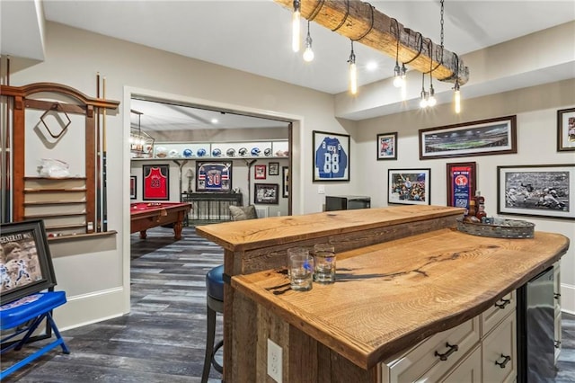 31 Brownson Ct, Acworth, GA 30101 - bar featuring wine cooler, pool table, baseboards, and dark wood finished floors