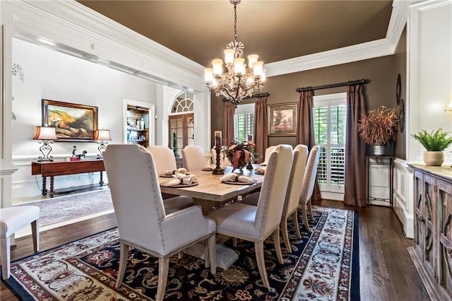 31 Brownson Ct, Acworth, GA 30101 - dining area with dark wood-style floors, a notable chandelier, and ornamental molding