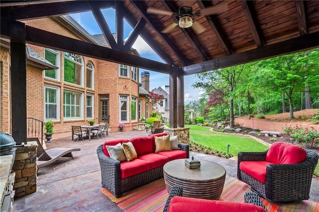 31 Brownson Ct, Acworth, GA 30101 - view of patio featuring an outdoor hangout area, a ceiling fan, outdoor dining space, and a gazebo