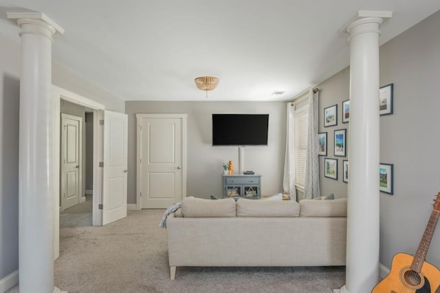 2075 Old Georgian Ter NW, Atlanta, GA 30318 - living area with decorative columns and carpet floors