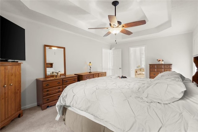 1418 Mill Path Loop, Lawrenceville, GA 30045 - bedroom featuring a raised ceiling, light colored carpet, and ceiling fan