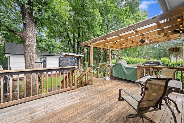1418 Mill Path Loop, Lawrenceville, GA 30045 - deck with a pergola, grilling area, and an outbuilding