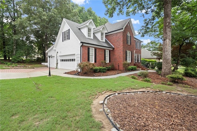 1418 Mill Path Loop, Lawrenceville, GA 30045 - view of front facade featuring brick siding, an attached garage, concrete driveway, and a front yard