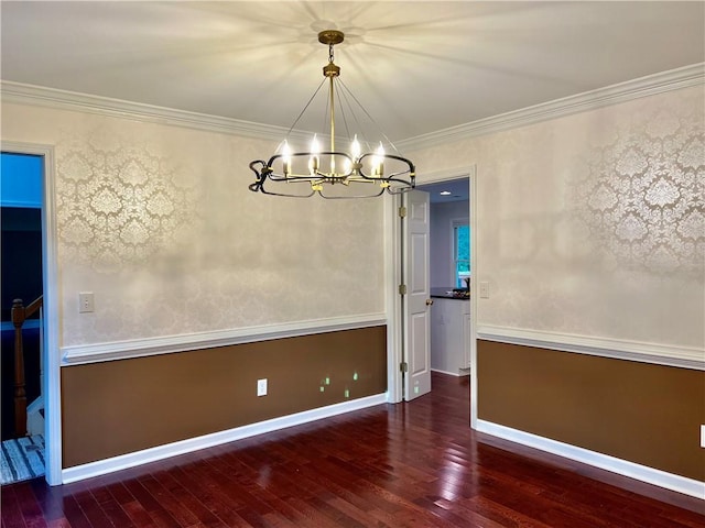415 Wood Trace Ct, Alpharetta, GA 30022 - unfurnished dining area with a chandelier, hardwood / wood-style floors, and ornamental molding