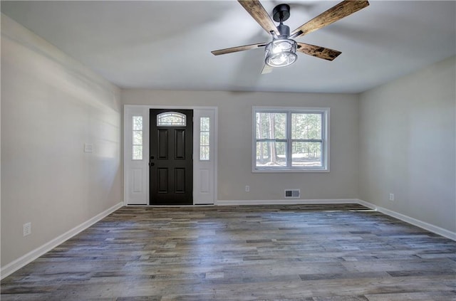 380 Inman Rd, Fayetteville, GA 30215 - foyer entrance featuring a ceiling fan, wood finished floors, and baseboards