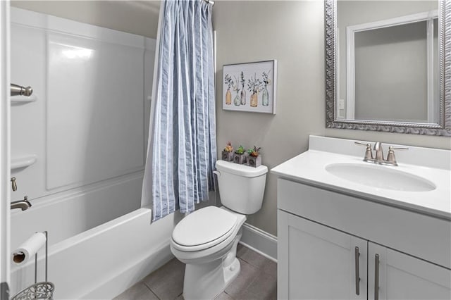 216 Orchard Trl, Canton, GA 30115 - bathroom featuring vanity, toilet, tile patterned flooring, shower / bath combo with shower curtain, and baseboards
