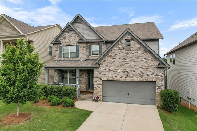 216 Orchard Trl, Canton, GA 30115 - craftsman inspired home featuring a porch, concrete driveway, a front yard, and a garage