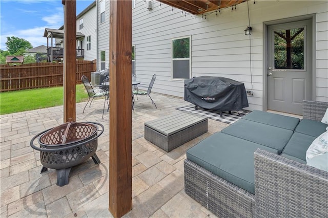 216 Orchard Trl, Canton, GA 30115 - view of patio / terrace featuring outdoor dining area, an outdoor living space with a fire pit, and area for grilling