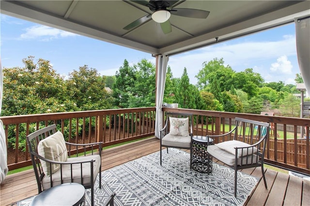 216 Orchard Trl, Canton, GA 30115 - deck with a ceiling fan and view of wooded area