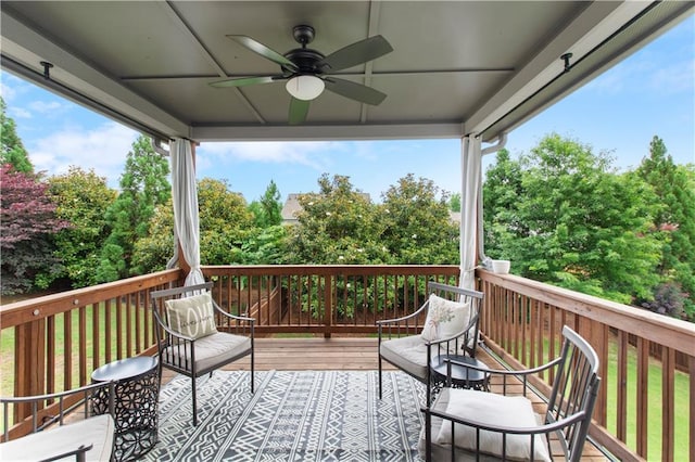 216 Orchard Trl, Canton, GA 30115 - wooden terrace featuring ceiling fan and view of scattered trees