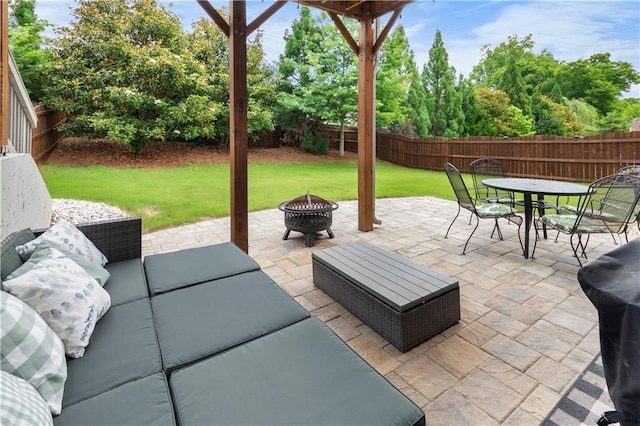 216 Orchard Trl, Canton, GA 30115 - view of patio with an outdoor living space with a fire pit and outdoor dining area