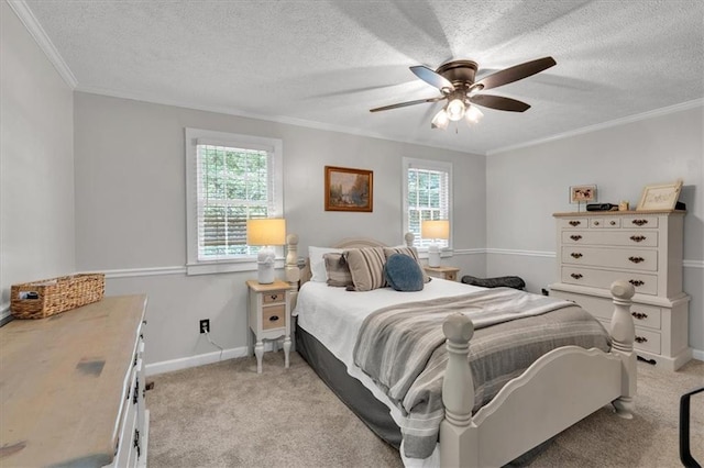 1238 Macland Rd, Dallas, GA 30132 - bedroom with multiple windows, ornamental molding, light colored carpet, a textured ceiling, and ceiling fan