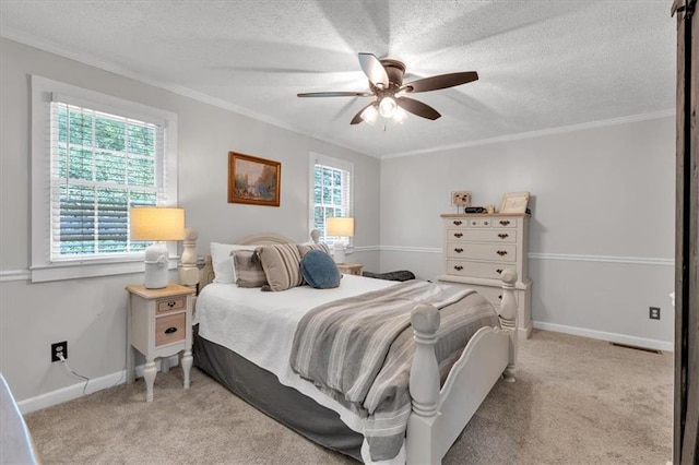 1238 Macland Rd, Dallas, GA 30132 - bedroom featuring ornamental molding, light colored carpet, a textured ceiling, and a ceiling fan
