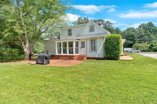 1238 Macland Rd, Dallas, GA 30132 - back of house featuring a patio, entry steps, a lawn, crawl space, and a chimney