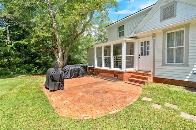 1238 Macland Rd, Dallas, GA 30132 - rear view of property featuring entry steps, a patio, and a yard