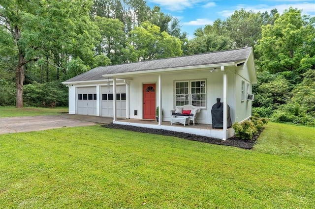 1238 Macland Rd, Dallas, GA 30132 - ranch-style house featuring covered porch, a front lawn, driveway, and a garage