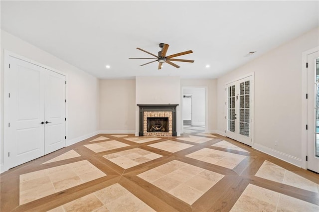 unfurnished living room with baseboards, recessed lighting, and ceiling fan