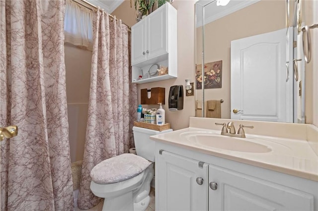 580 River Valley Dr, Dacula, GA 30019 - bathroom with ornamental molding, vanity, and toilet
