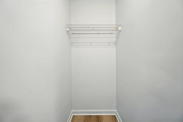 walk in closet with wood finished floors