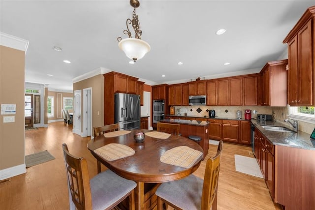3086 Frazier Walk, Decatur, GA 30033 - dining area with crown molding, recessed lighting, light wood-type flooring, and baseboards