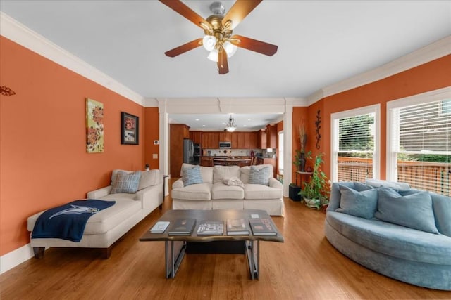 3086 Frazier Walk, Decatur, GA 30033 - living area featuring light wood-style floors, ceiling fan, ornamental molding, and baseboards