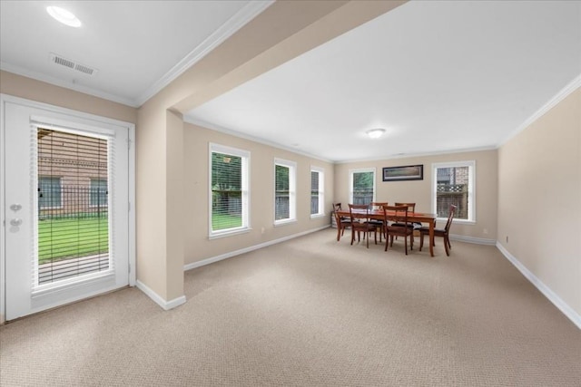 3086 Frazier Walk, Decatur, GA 30033 - dining room with ornamental molding, light carpet, and baseboards