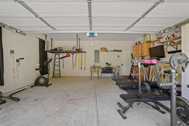 garage featuring a garage door opener and electric panel