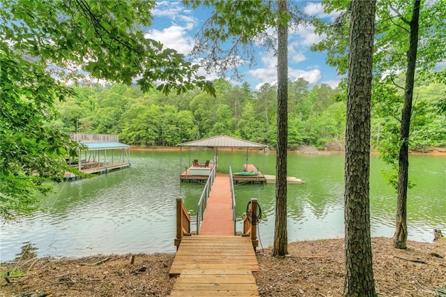 dock area featuring a water view