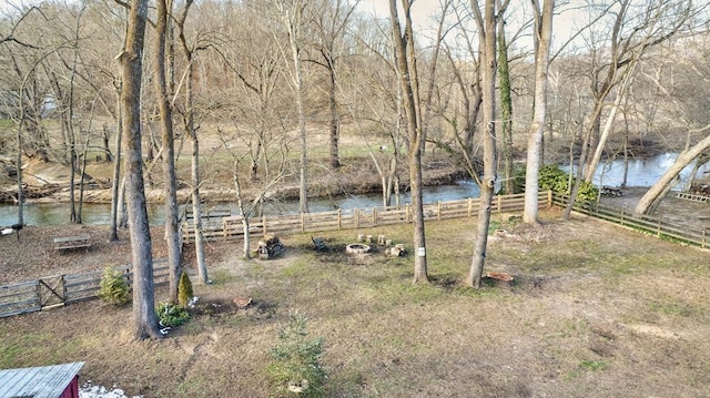 view of yard with a water view