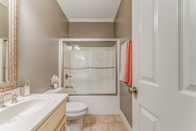 27 Bluff Mountain Dr SW, Rome, GA 30165 - full bathroom featuring ornamental molding, vanity, toilet, bath / shower combo with glass door, and tile patterned flooring