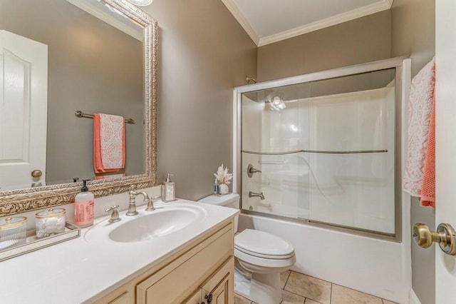 27 Bluff Mountain Dr SW, Rome, GA 30165 - bathroom featuring crown molding, vanity, toilet, enclosed tub / shower combo, and tile patterned floors