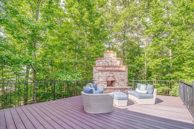27 Bluff Mountain Dr SW, Rome, GA 30165 - wooden terrace featuring an outdoor living space with a fireplace