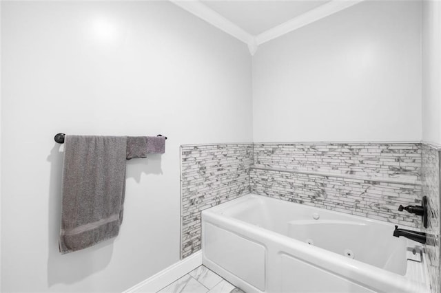 bathroom featuring a bathtub and ornamental molding