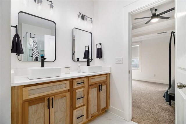 bathroom with vanity and ceiling fan