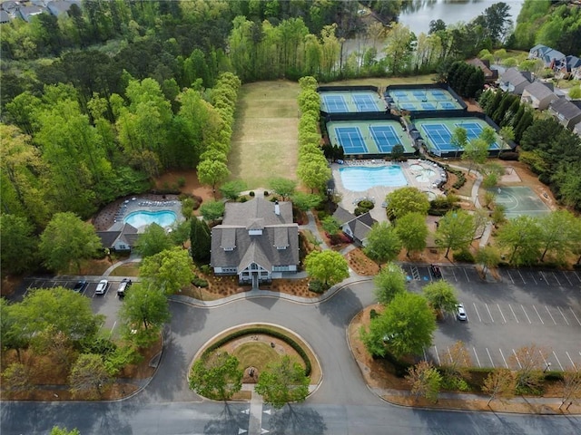 aerial overview of property's location with a pool