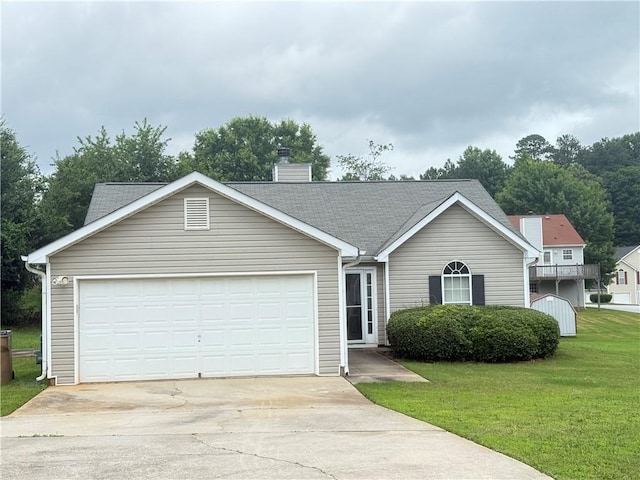 2658 Deann Dr, Ellenwood, GA 30294 - single story home featuring concrete driveway, a chimney, a front lawn, and an attached garage